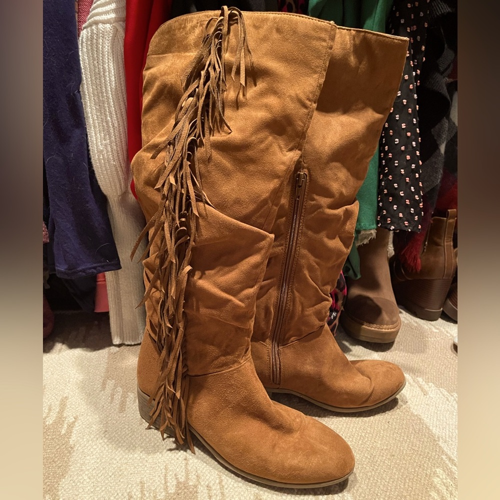JustFab fringe faux suede boots